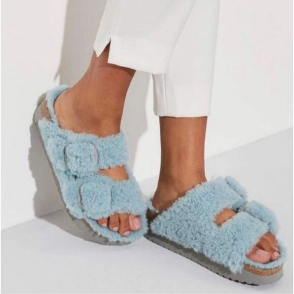 New Free People x Birkenstock Arizona Teddy Shearling Sandals Size 40 - Picture 1 of 7